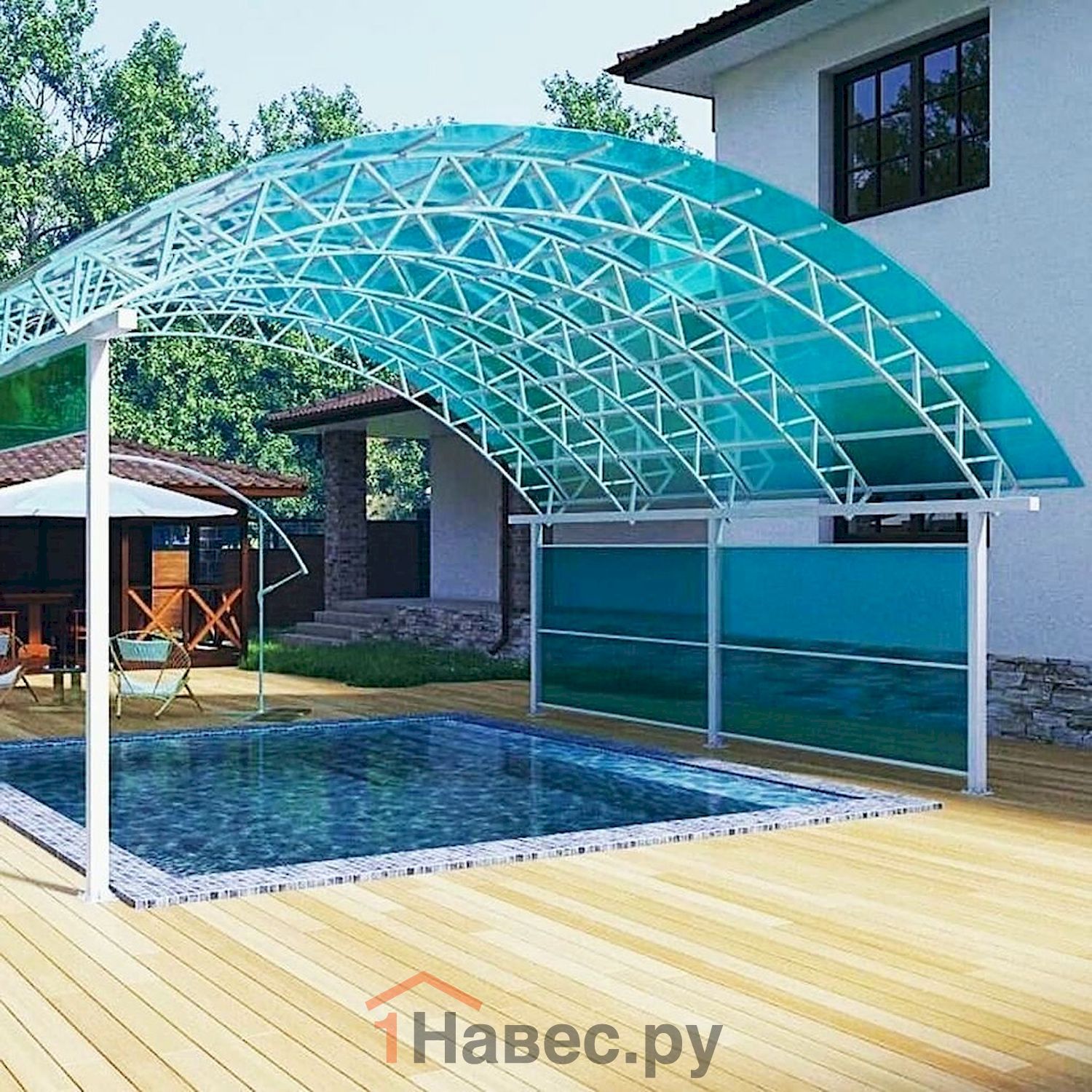 Арочный навес для бассейна из поликарбоната